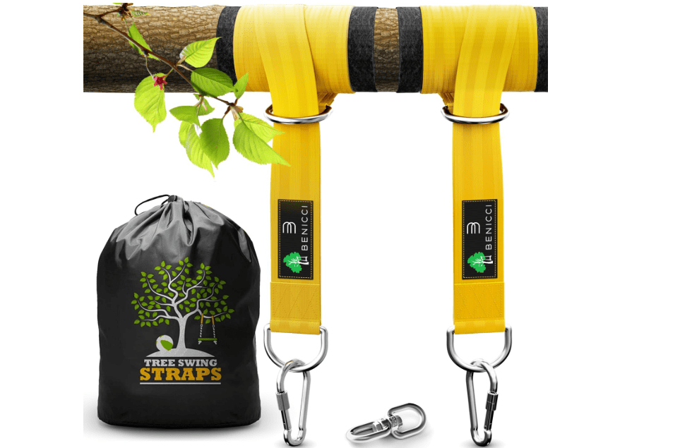 Safe Tree Swing Hanging Kit (Set of 2) - 10ft Long Straps with Two Alloy Carabiners and 2200 Lb Breaking Strength - Easy & Fast Installation for All..