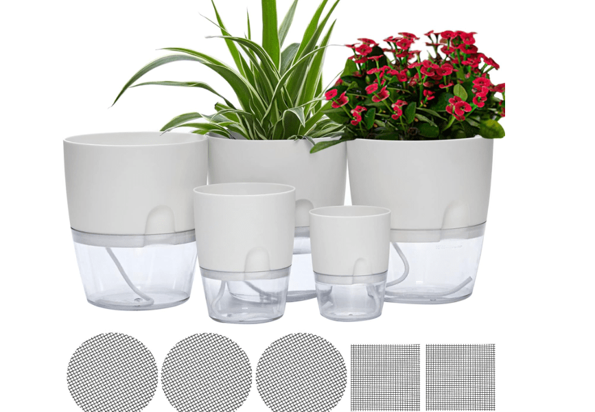 
ETGLCOZY Self Watering Pots for Indoor Plants, 5 Pack 6/4.1/3.2 Inch Flower Pot Modern Decorative Plastic Planter with Extra Large Water Storage for