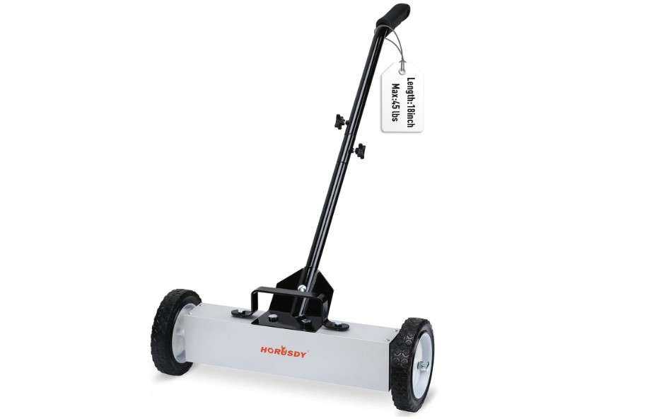 HORUSDY 18-Inch Rolling Magnetic Sweeper with Wheels, Magnet Pickup Sweeper, Push-Type Nail Magnet Sweeper for Workshop, Garage, and Yard Cleanup