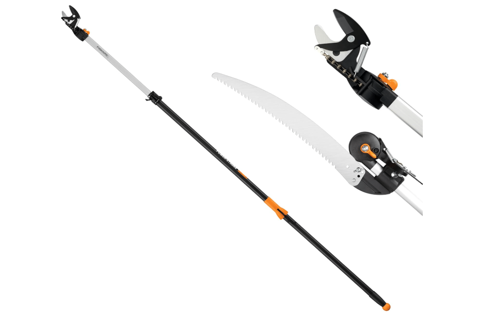 
Fiskars 2-in-1 Extendable Tree Pruner and Pole Saw (Extends 7.9 - 12 feet) with Rotating Head, Pruning Stik Model with15-Inch Double-Grind Saw Blade, and
