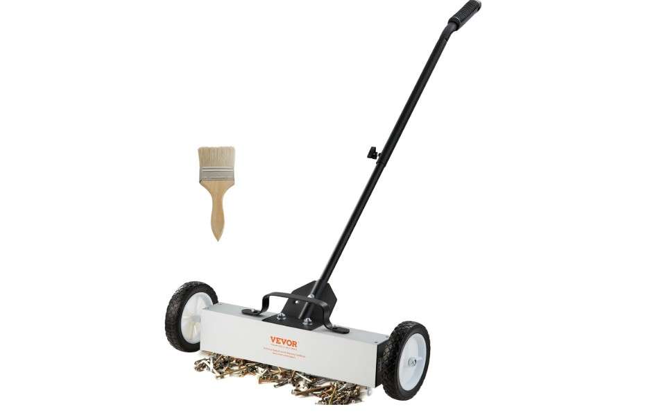 VEVOR 45Lbs Rolling Magnetic Sweeper with Wheels, 18-inch Large Magnet Pickup Lawn Sweeper, Push-Type Magnetic Pick Up Sweeper, Magnet with Telescoping...