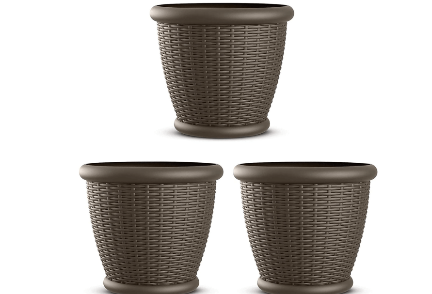 
Suncast 3 Pack Wicker Planter w/Drillable Drain Holes, Decorative Indoor/Outdoor Pot, 18in, Java