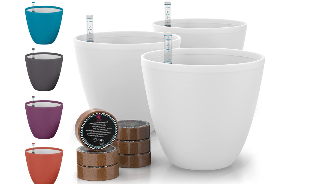 
GARDENIX DECOR Self Watering Pots for Indoor Plants 3 Pack - Flower Pot with Water Level Indicator for Plants, Grow Tracking Tool - Self Watering Planter.