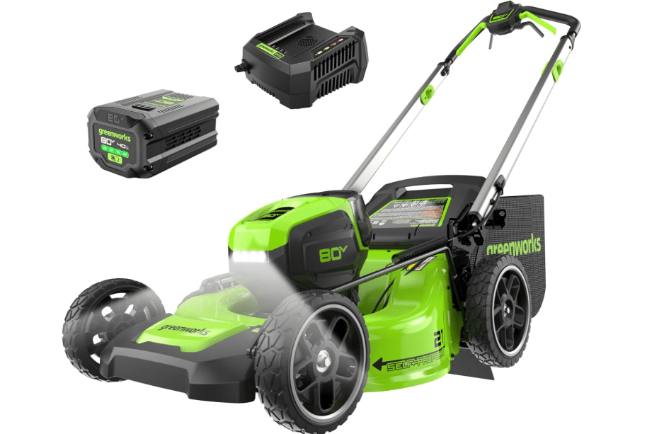 Greenworks 80V 21" Self-Propelled Cordless Lawn Mower – Brushless Motor, LED Lights, 4.0Ah Battery & Rapid Charger (75+ Compatible Tools)