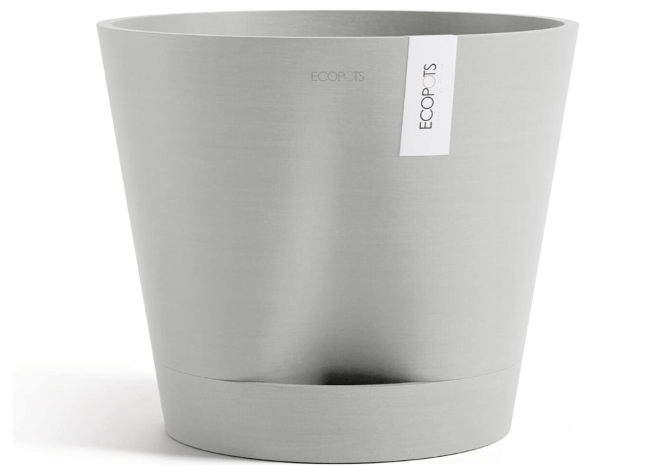 
Ecopots Venice 2 Durable Modern Round Indoor/Outdoor Recycled-Based Composite Flower Pot Planter w/Water Reservoir, White Grey, 