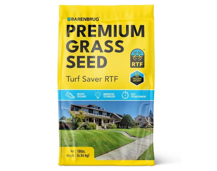 Barenbrug Turf Saver RTF Grass Seed with Yellow Jacket Seed Coating - Less Water Self-Repairing Tall Fescue Turf for Use on Sports Field, Golf Courses