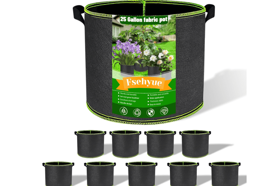 
Fsehyue 10Pcs 25 Gallon Heavy Duty 300G Thickened Grow Bags Aeration Nonwoven Fabric Plant Pots with Durable Handles Garden Plant Bags Suitable for Grow