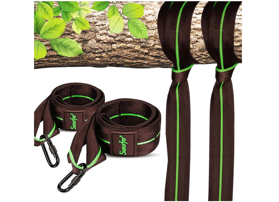 Swurfer Tree Swing Hammock Straps –Hanging Kit for Hammock, Tree Swings, Durable, Weatherproof, Rust Free, Secure Lock Snap Carabiners Included