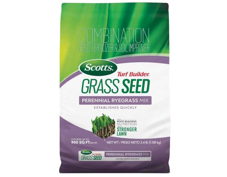 Scotts Turf Builder Grass Seed Perennial Ryegrass Mix with Fertilizer and Soil Improver, Establishes Quickly, 2.4 lbs.