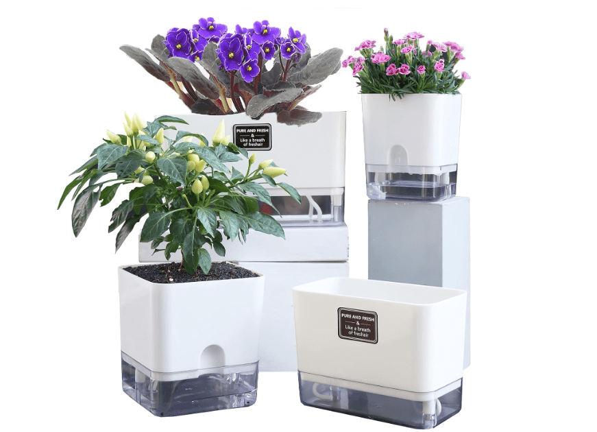 
FAMZ Self Watering Planters 4 Pack，Self Watering Pots for Indoor Plants，Automatic Moisturizing，Transparent Square Flower Pot for Indoor and Outdoor