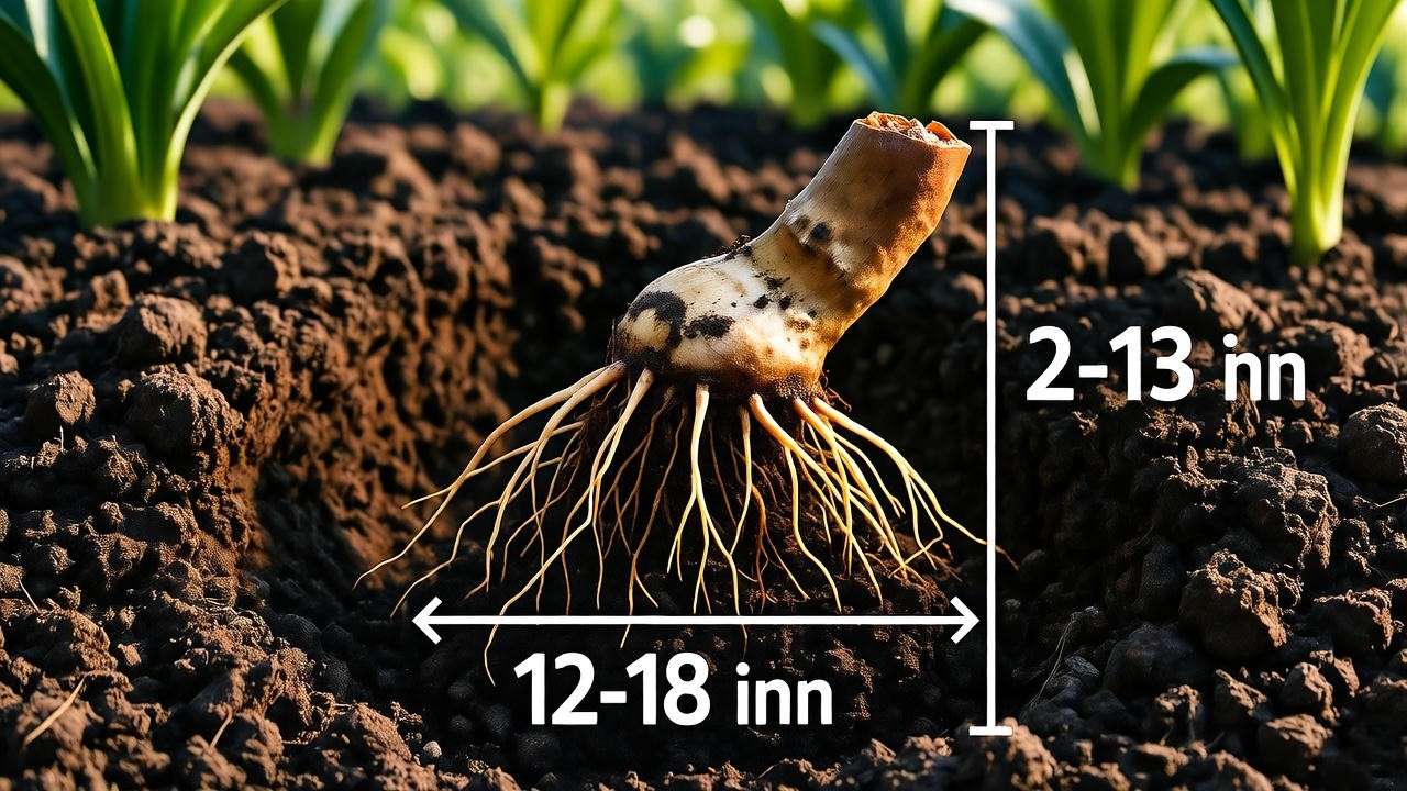 "Step-by-step planting of ground orchid rhizome with proper depth and spacing". 
