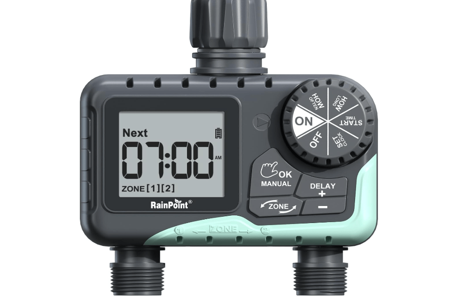 
RAINPOINT Water Timer for Garden Hose - 2 Zone Sprinkler Timer with Rain Delay/Manual Watering/Automatic Irrigation for Yard Lawn