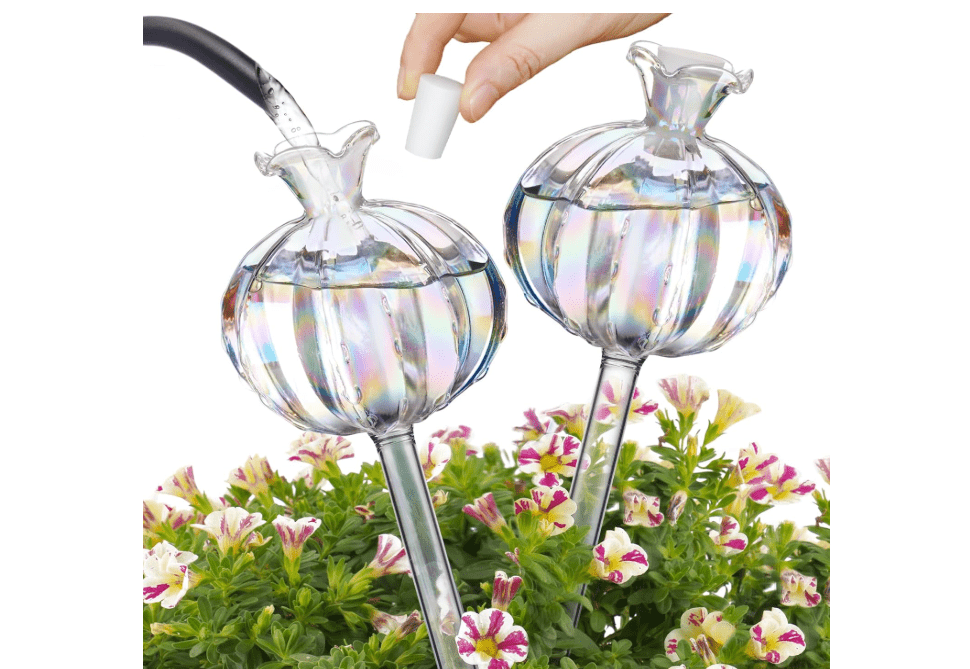  NiHome Plant Watering Globes 2-Pack, Iridescent Glass Cactus Self Watering Globe, Glass Waterer for Potted Plants - 4.7OZ/140 ML Capacity Automatic Mini