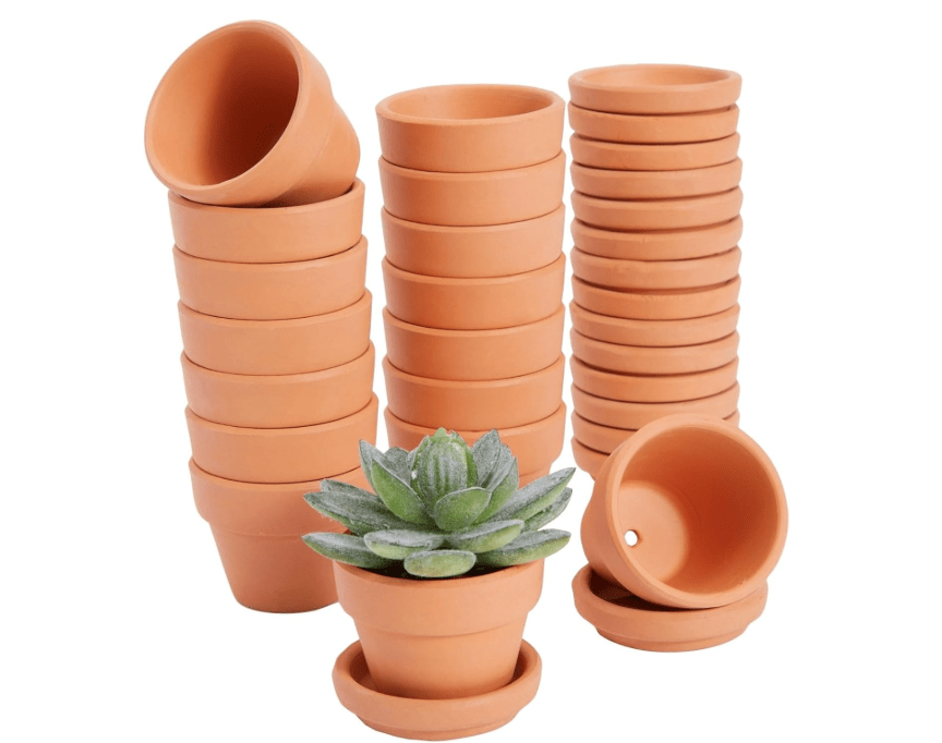 Juvale Miniature Clay Pots with Saucers & Drainage Holes - 1.9 x 2 x 1.7 inches - 16-Pack Rustic Terracotta Succulent Planters - Tiny Terracotta Pots..