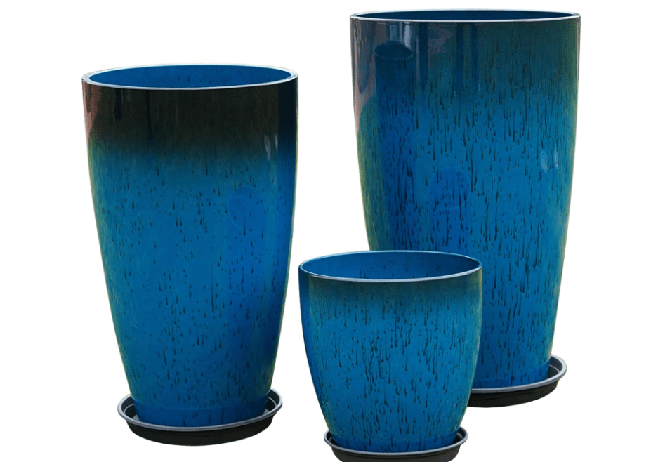 
24,21,11 Inch Large Plastic Planters with Drainage Hole and Saucer - Set of 3 Tall Plant Pots Indoor Flower Pot Tall Round Planters Outdoor Large Tall Planter