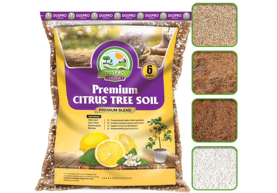DUSPRO Recycle Citrus Tree Potting Soil Mix for Potted Lemon Tree, Specialized for Oranges, Fruit Tree Indoor Planting Pre-Mixed 4-in-1 Ready to Use (6 Quarts)