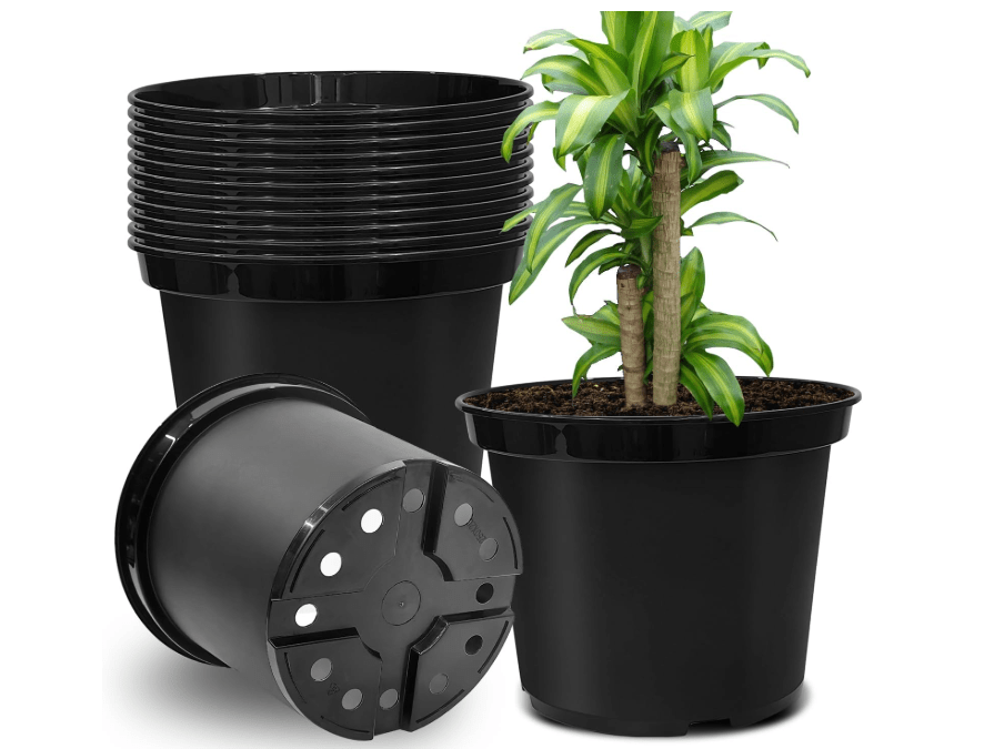 BTPLASTIK 3 Gallon Nursery Pots, 10 Inch Thickened Plant Pots with Drainage Holes, Plastic Round Planter for Outdoor Indoor Plants (12-Pack, Black