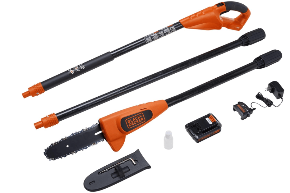 BLACK+DECKER 20V MAX Cordless Pole Saw Kit with Battery and Charger Included, 14-Inch Battery Pole Saw, Includes Oil Bottle, Wrench and Blade Guard
