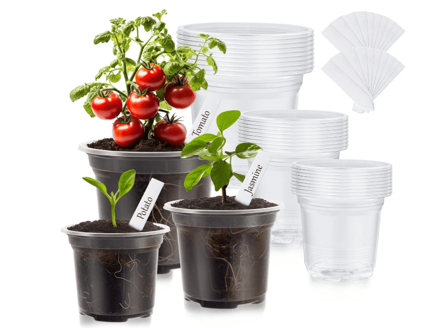 
WandaQueen 30 Packs Clear Nursery Pots for Plants, 3.5/4/5 Inch High Transparency Plastic Seedling Plant Pot with Drainage Holes, Includes 