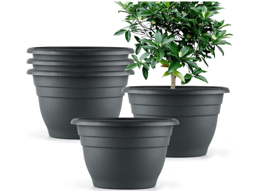 RooTrimmer Plant Pots Set of 5, 10" Outside Diameter Flower Pots, 8.5" Inner Diameter Planters with Drainage Hole, Durable Garden Pots Perfect for