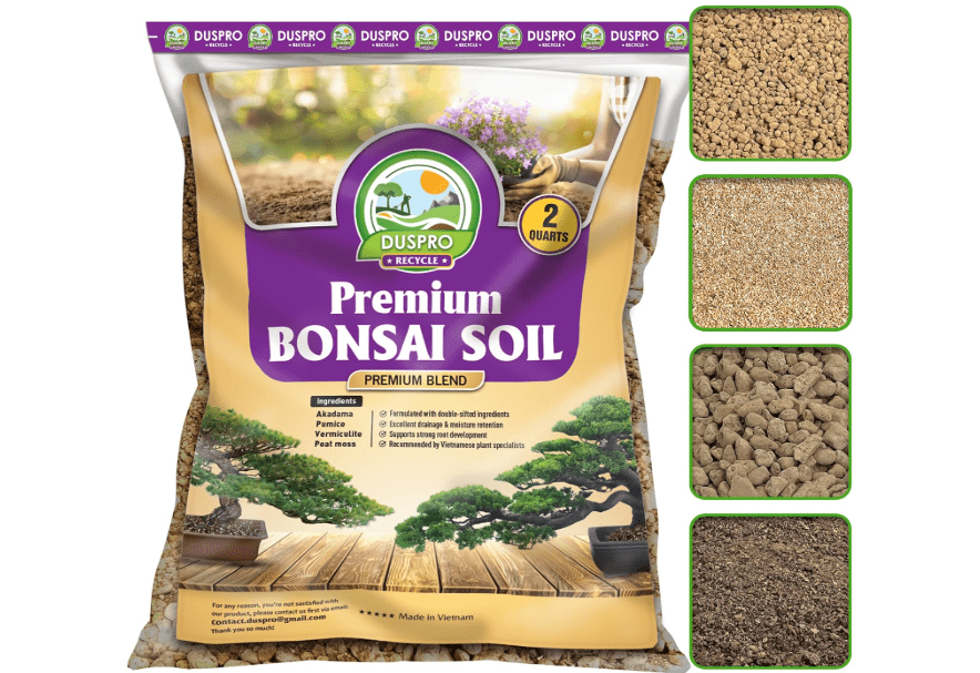 
DUSPRO Recycle Premium Bonsai Soil Mix Ready to Use Pre-Mixed 5in1 with Akadama, Pumice, Vermiculite, and Peat Moss Professional Bonsai Potting Soil Mix 2 Qrt