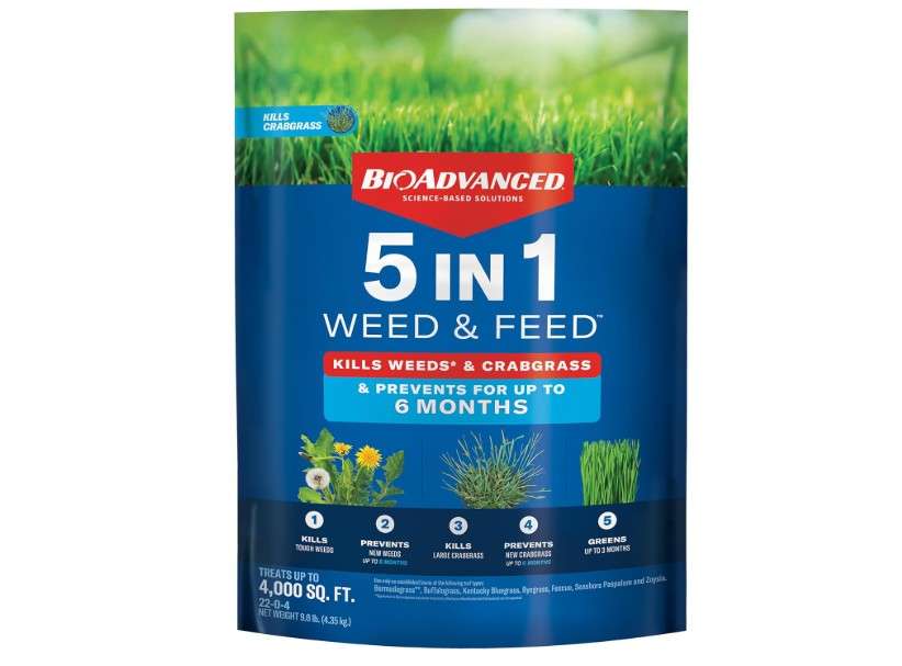 
BioAdvanced 5 in 1 Weed and Feed Lawn Fertilizer, Granules, 9.6 lb