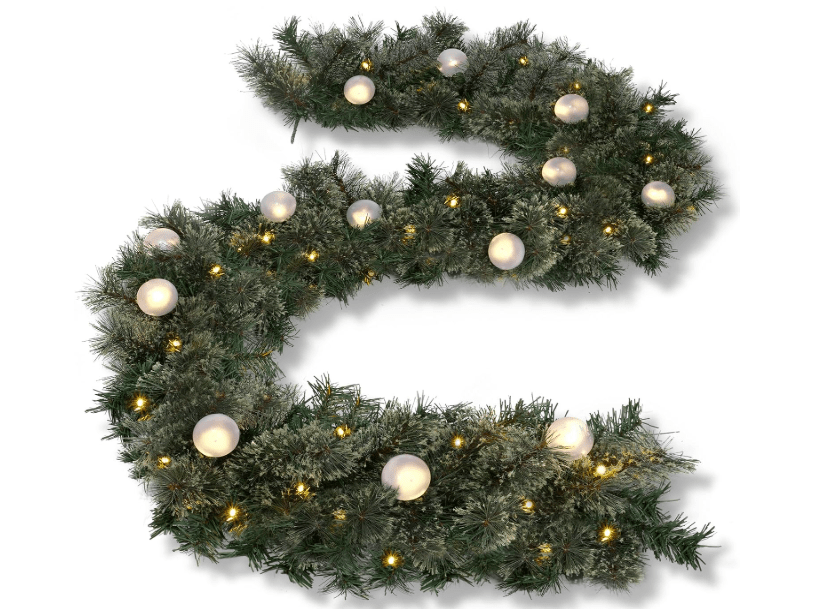 
9ft Garland with 50 Warm and Coloful LED, Fall Christmas108 Pre-Lit Artificial Thicken Green Fireplace Garland for Mantle, Stairs, Door, Wedding Party Decor