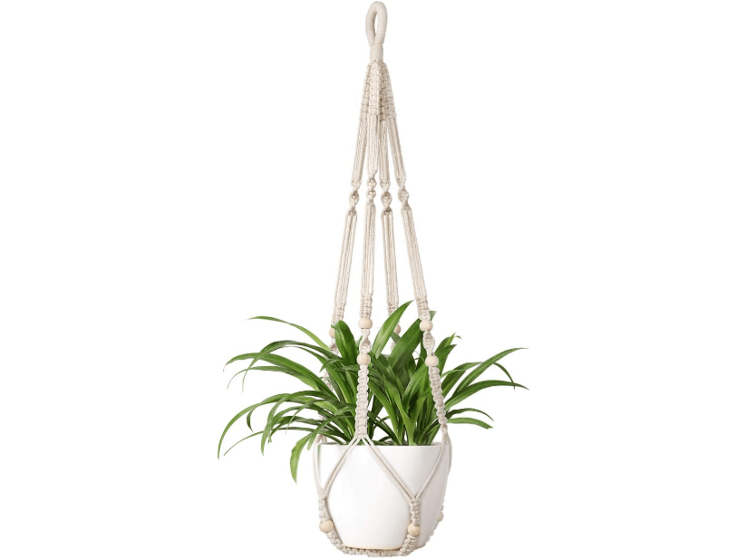 Mkono Macrame Plant Hanger Indoor Hanging Planter Basket with Wood Beads Decorative Flower Pot Holder No Tassels for Indoor Outdoor Boho Home Decor 35 Inch