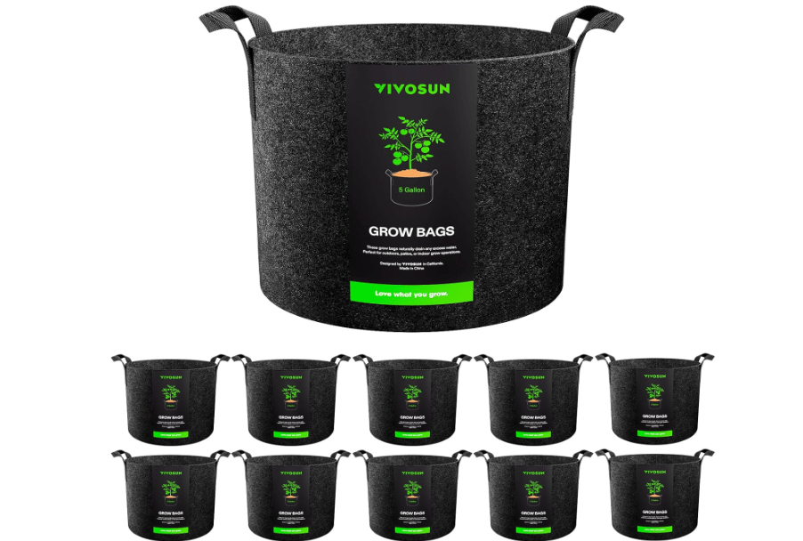 
VIVOSUN 10-Pack 5 Gallon Grow Bags, Reinforced Planter Fabric Pots for Gardening Black