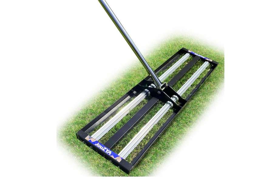 Updated Lawn Leveling Rake with Aluminum Rollers, Stainless Steel 17"x10" Levelawn Tool , Heavy-Duty Lawn Leveler with 70" Extended Handle, Yard