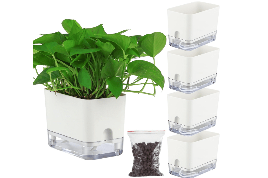 
Planterhoma Self Watering Plant Pots for Indoor Plants 7 inch, 4 Packs Rectangle Self-Watering Planters with Drainage Hole, White African Violet Pots for