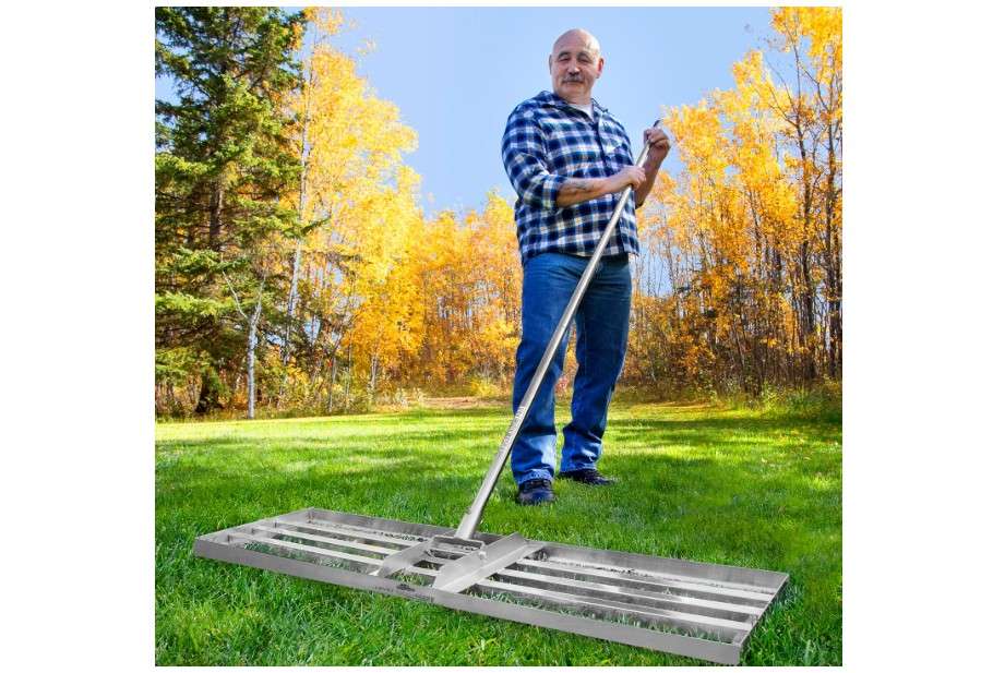 
Exceptional Lawn Leveling Rake 36 Inch - 304 Stainless Steel Heavy Duty Lawn Leveler - Max-Strength 76 Inch Extra Long Pole - Yard Leveling Rake