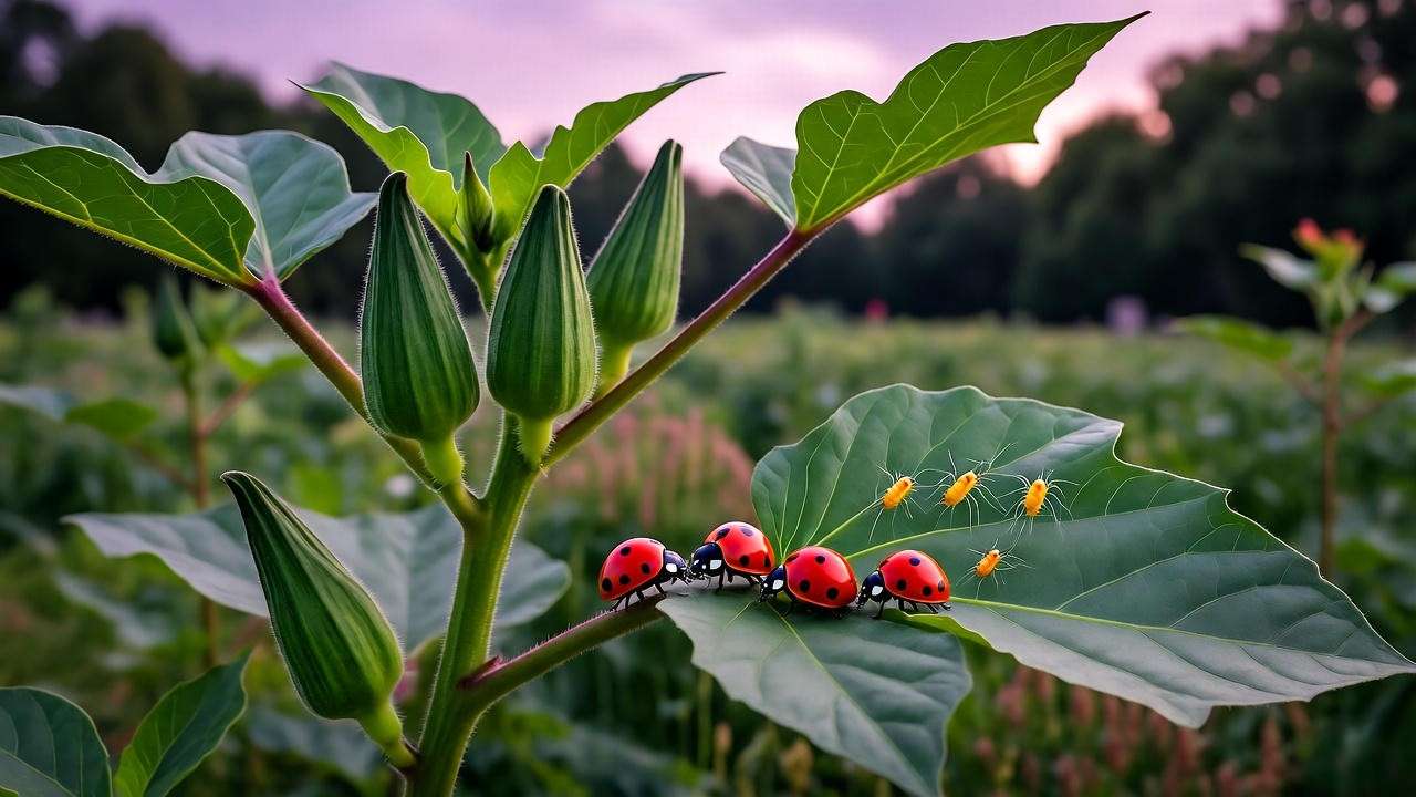 Ladybugs released as natural pest control on full grown okr
