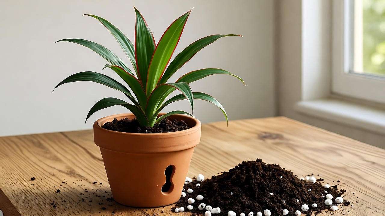 Dracaena compacta plant in a terracotta pot with well-draining soil"