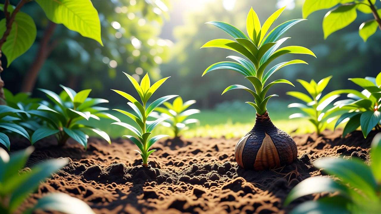 Sunny garden spot with well-draining soil and a planted lily tree bulb.