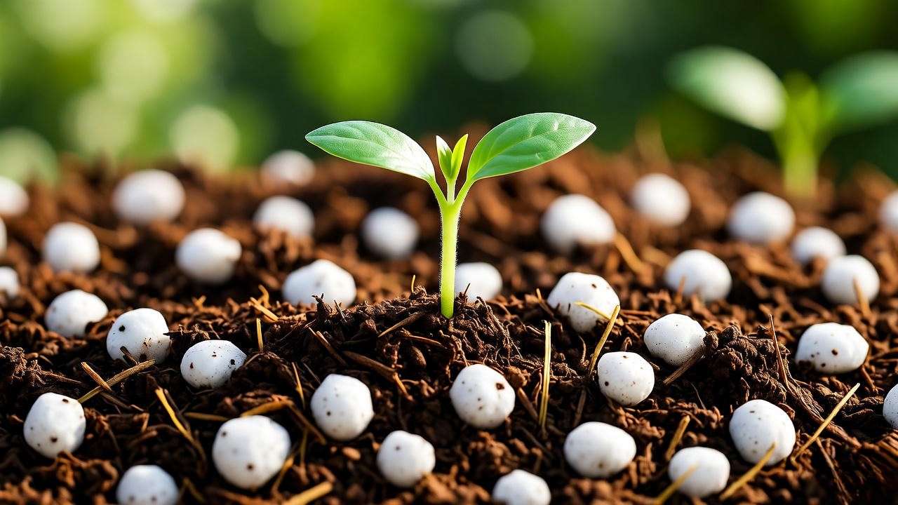 Close-up of well-draining soil mix with compost and perlite for healthy plant roots"