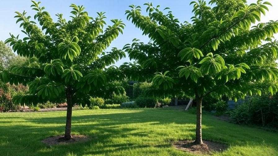 "Cherry tree with pest damage and healthy tree after organic treatment."
