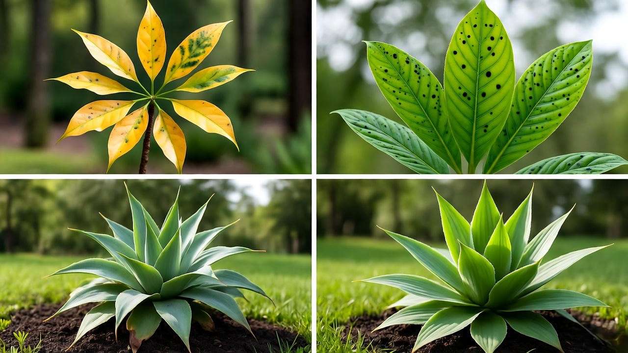 Common Caribbean agave plant problems and solutions: yellowing, rot, leaning, and healthy growth