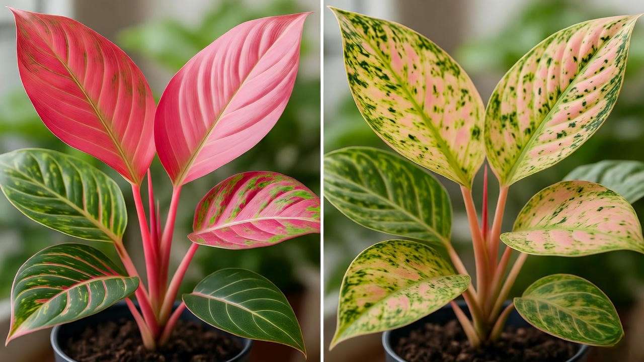 Comparison of healthy Pink Panther Plant and one with pest damage like spider mites".