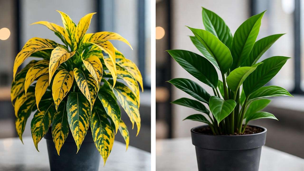 "Before-and-after transformation of a Janet Craig plant with proper care".