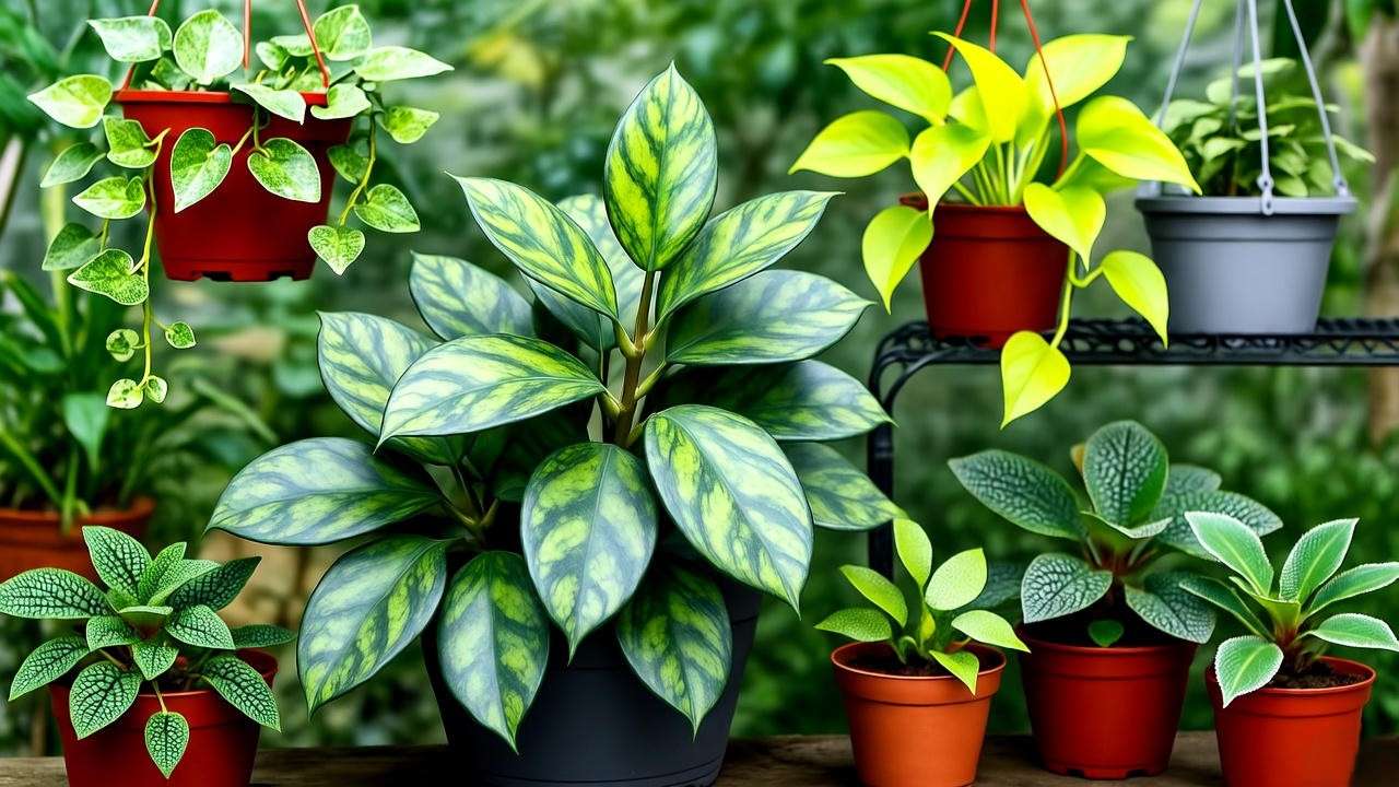 Hoya Chelsea with Pothos and Peperomia in a lush indoor garden."