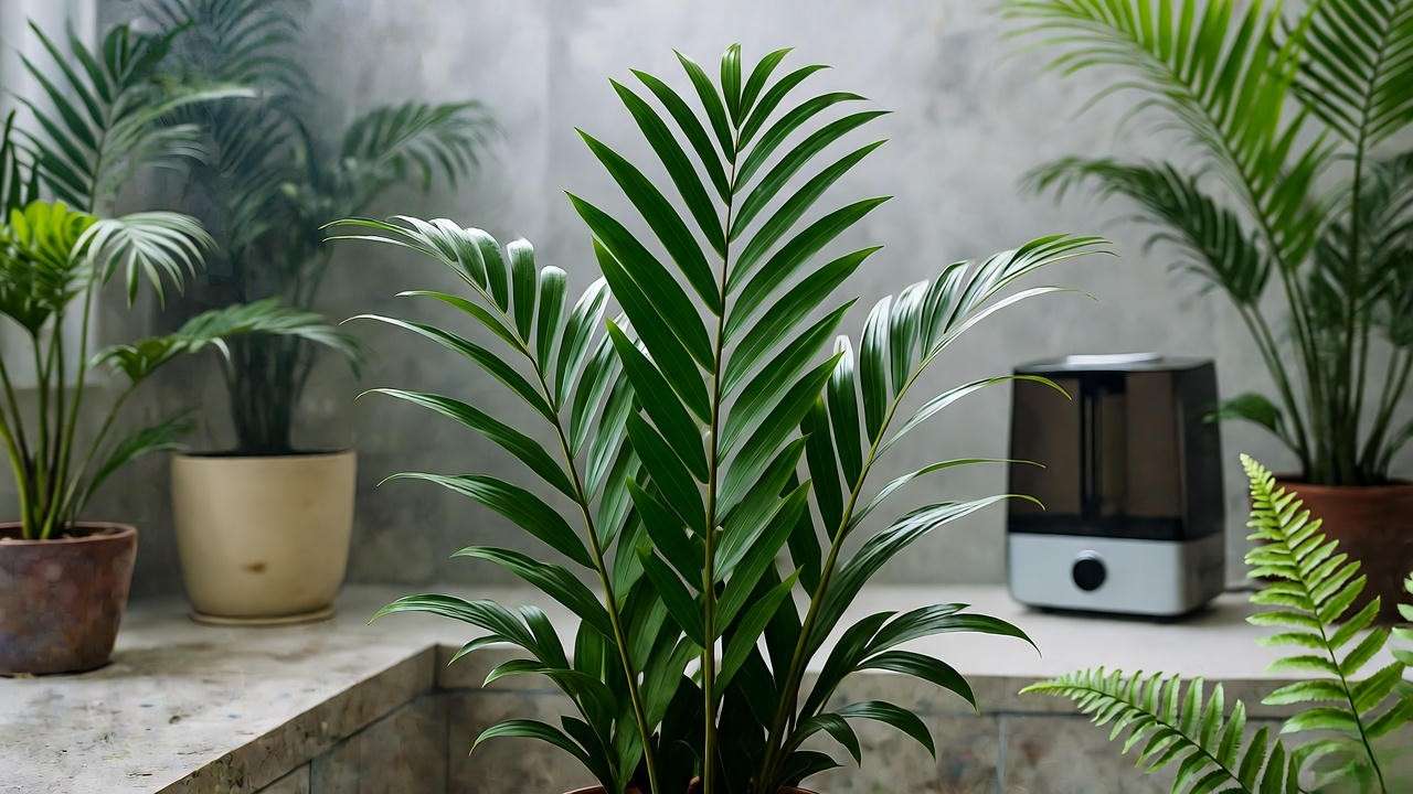 "Shingle plant in humid bathroom with humidifier"
