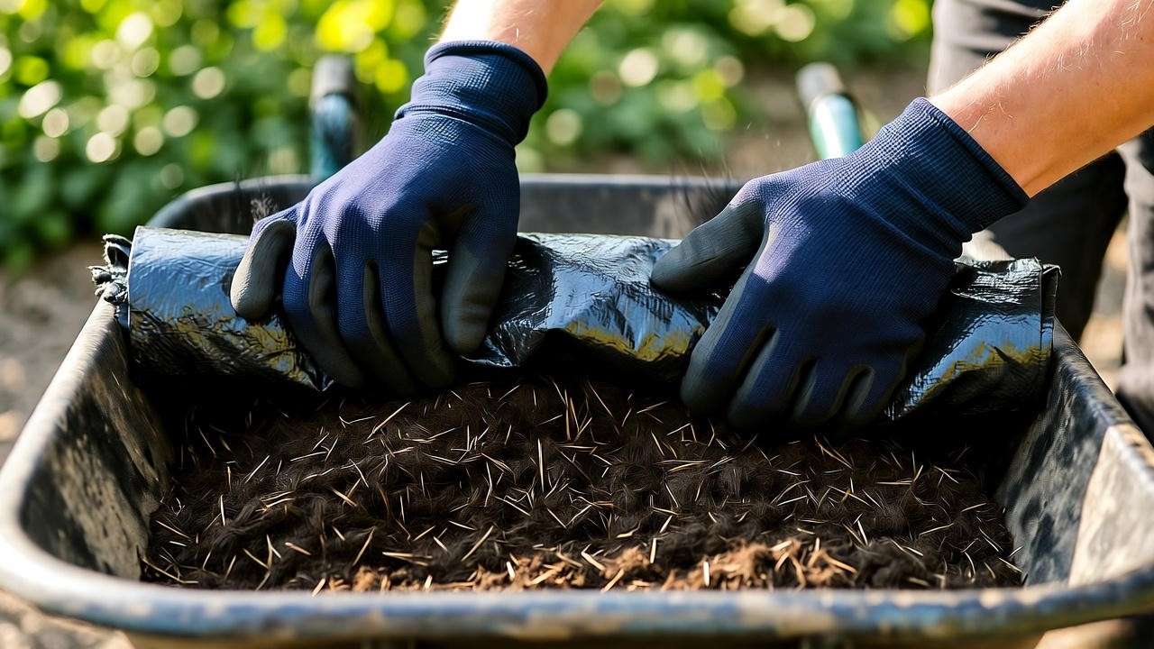 mixing lavender compost using tarp method for perfect drainage
