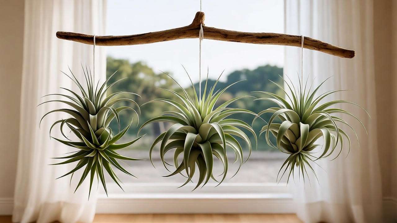 Driftwood air plant hanging mobile with silver Tillandsia xerographica 🌊🪵