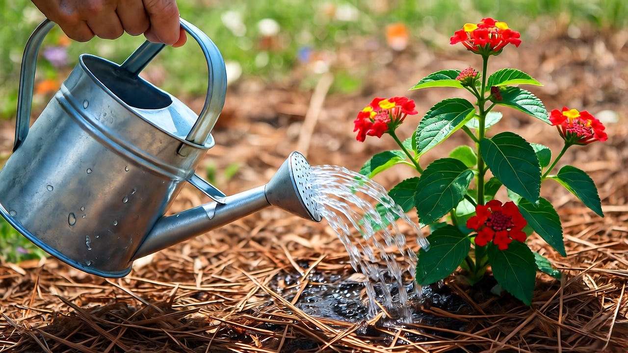Correct deep watering method for newly planted red lantana