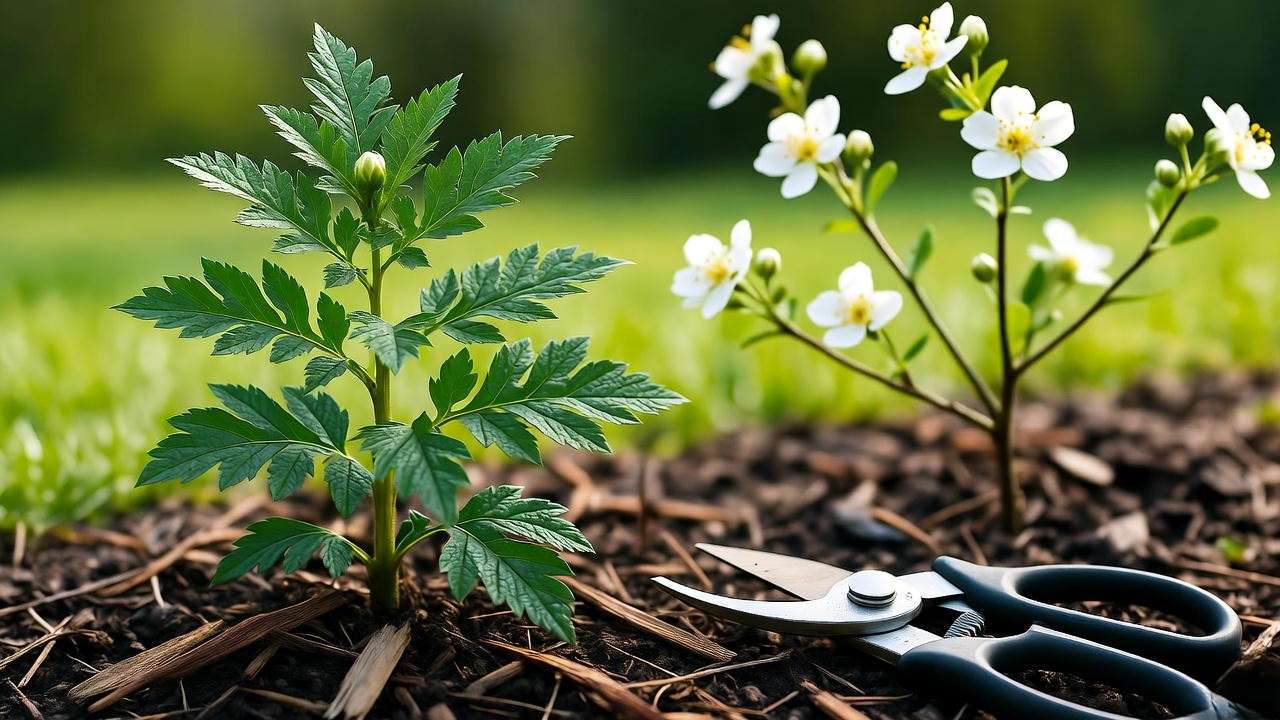 Little John Plant mulched for winter and pruned in spring in a garden."