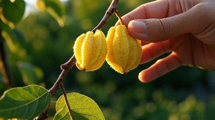 "Harvesting yellowhorn seed pods from tree in garden"