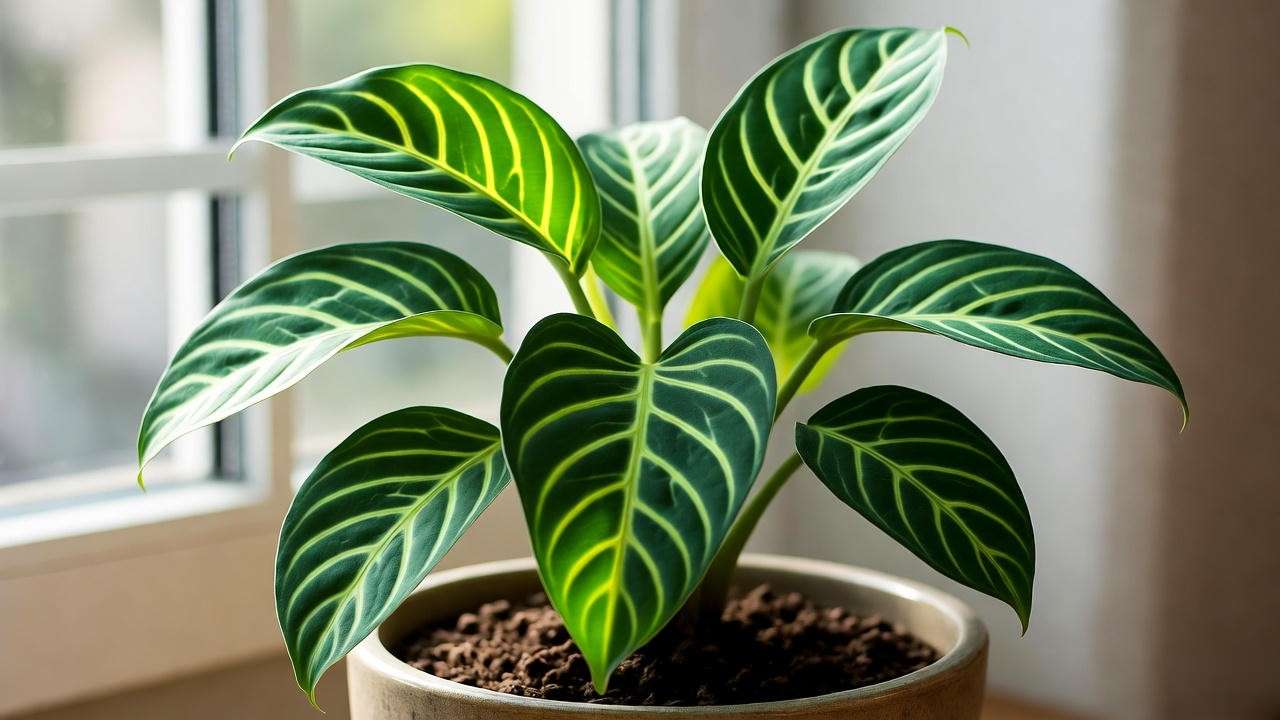 "Japa plant in ceramic pot with well-draining soil near a window with indirect light."