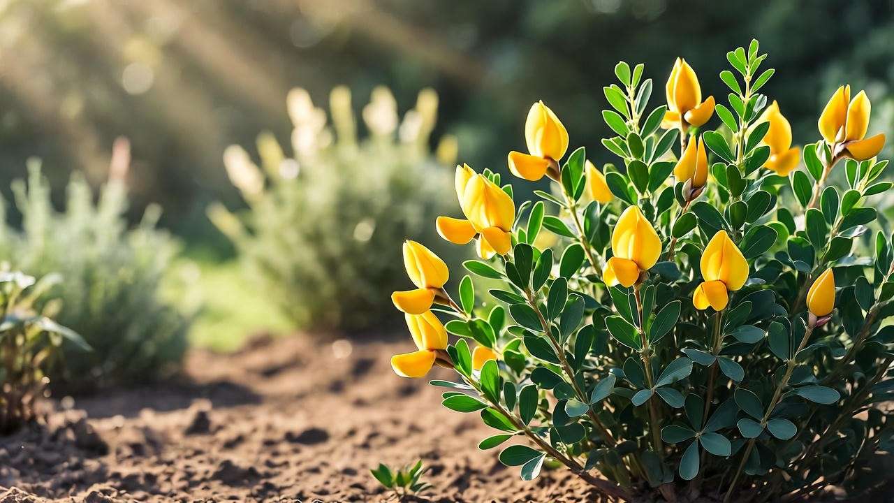 Sweet broom plant basking in full sun for optimal growth in garden setting.
