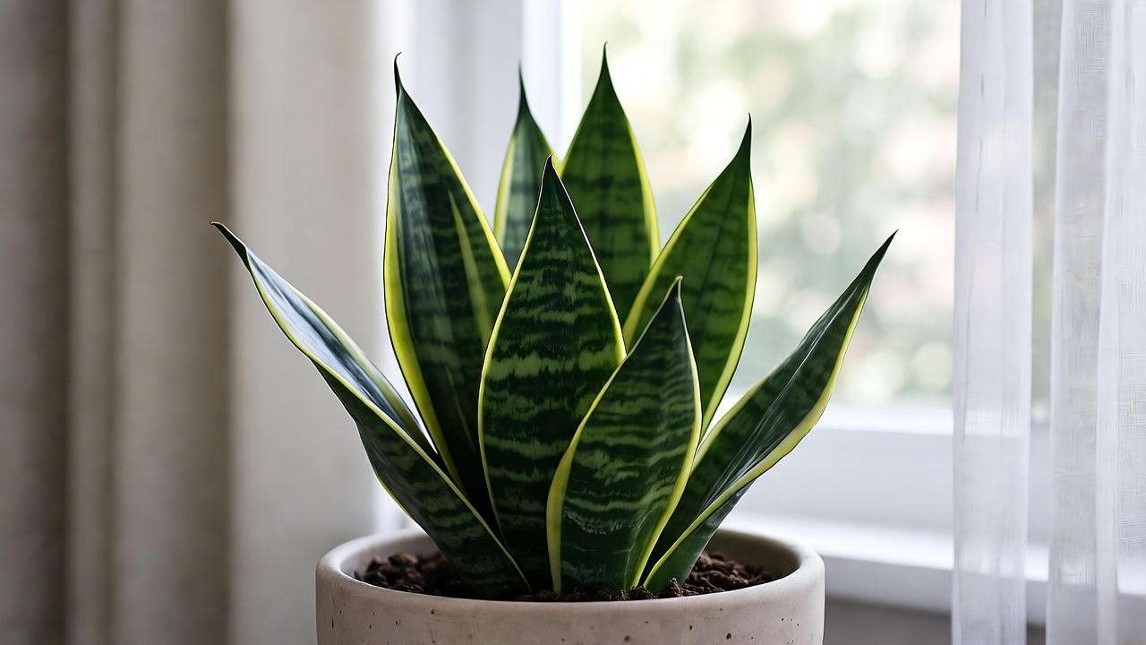 Black coral snake plant thriving near a bright indirect-lit window in a modern indoor setting."